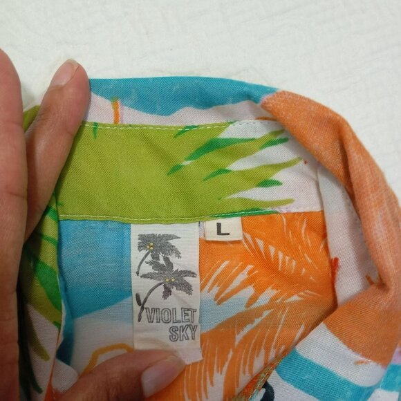 Violet Sky Shirt Tropical Print Button-Up Sz L Cotton Blend Vibrant Colors Women - Picture 2 of 10